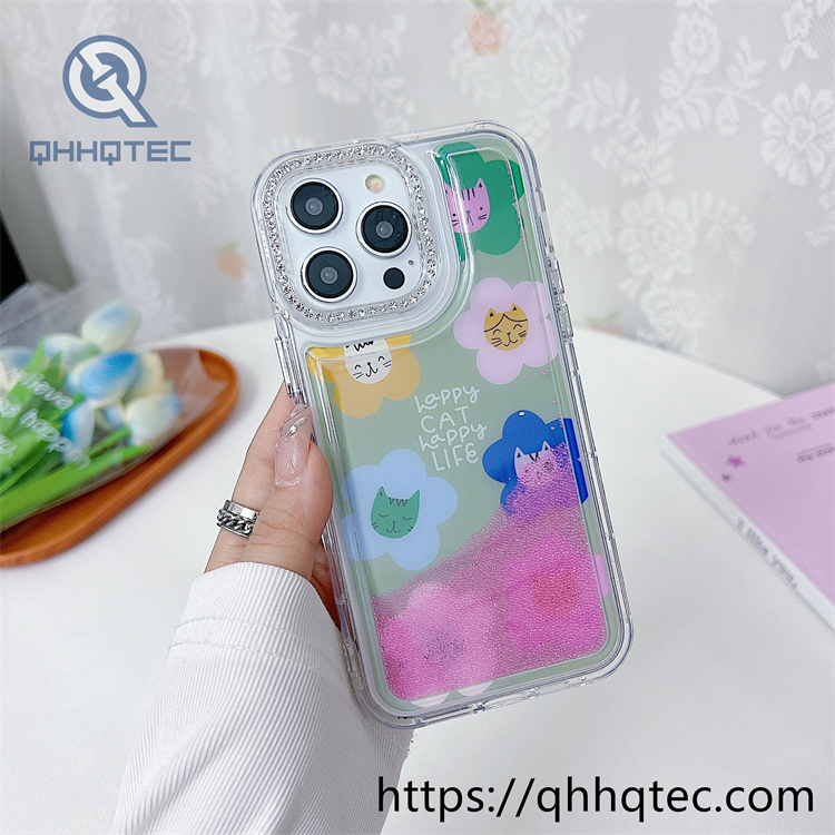 2 in 1 flowers quicksand diamonds phone cover