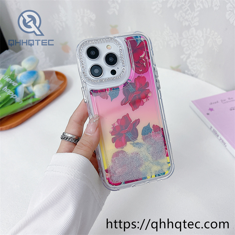 2 in 1 flowers quicksand diamonds phone cover