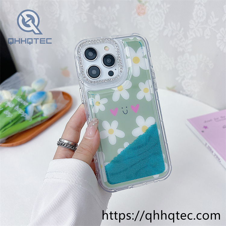 2 in 1 flowers quicksand diamonds phone cover