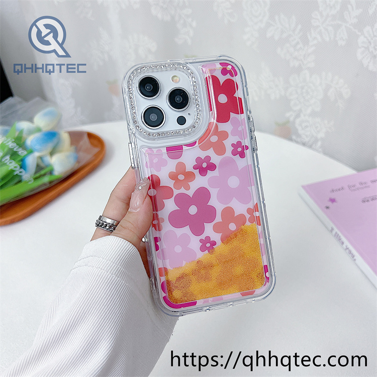 2 in 1 flowers quicksand diamonds phone cover