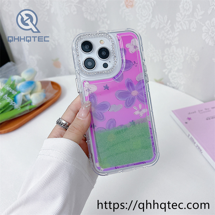 2 in 1 flowers quicksand diamonds phone cover