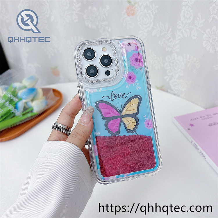 2 in 1 flowers quicksand diamonds phone cover