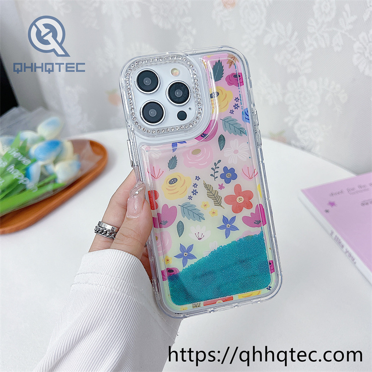 2 in 1 flowers quicksand diamonds phone cover
