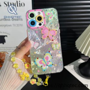 cute rabbit and butterfly pattern mobile phone case with built in bracelet