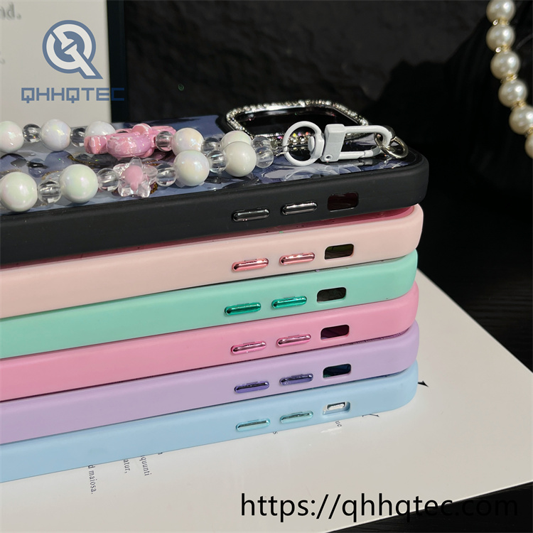 colorful butterfly glue glitter phone case with built in bracelet