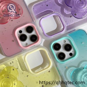 heart shaped rose glue glitter phone case with built in stand