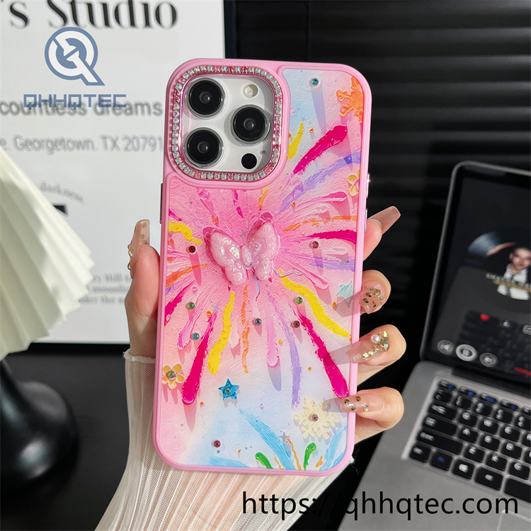 colorful fireworks pattern diamond lens phone case