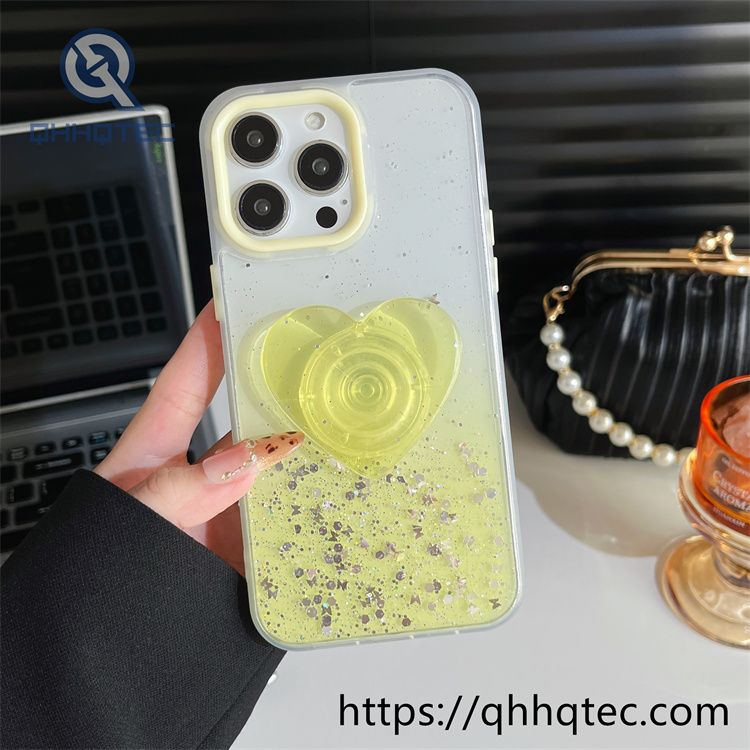 gradient glitter transparent case with heart bracket