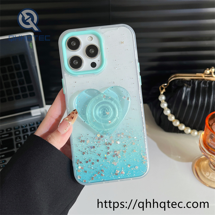 gradient glitter transparent case with heart bracket