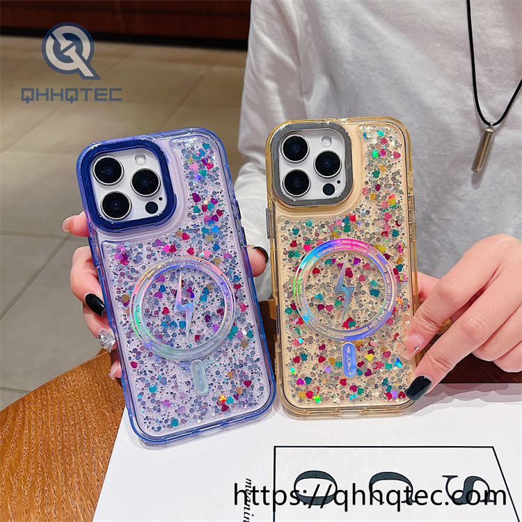 gold stamped inner glue glitter magnetic mobile phone case