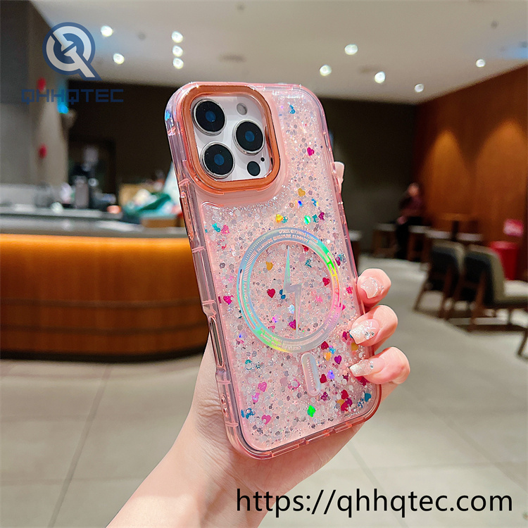 gold stamped inner glue glitter magnetic mobile phone case