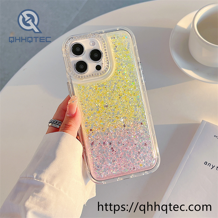 camera dot diamond two color glue bubble phone case