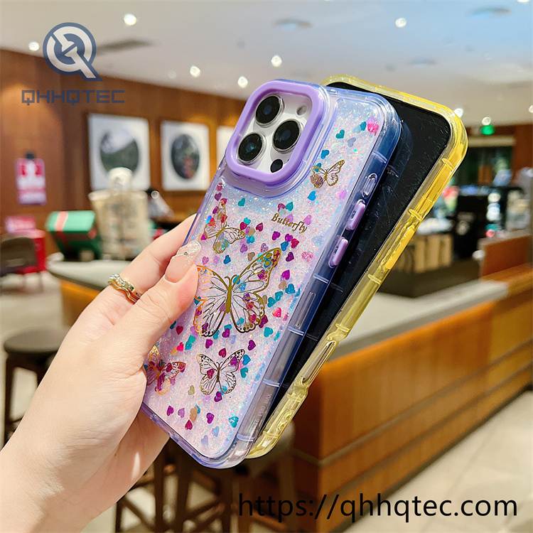 gold stamped inner glue glitter butterfly mobile phone case