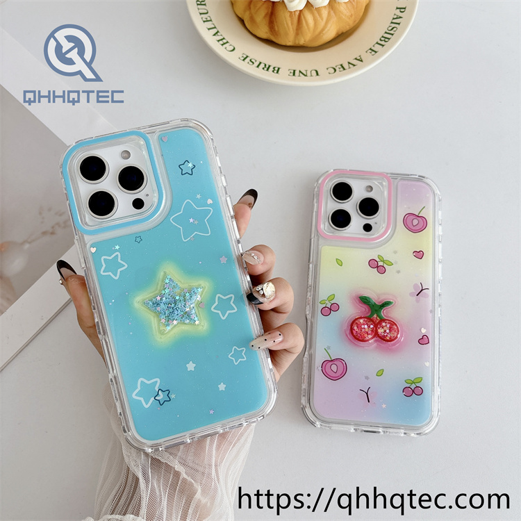 cute painted glue glitter pattern phone case