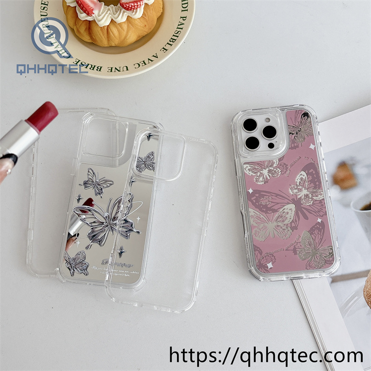 3 in 1 mirror painted butterfly mobile phone case