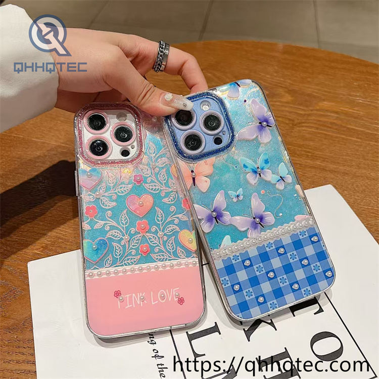 striped plaid design 2 in 1 360 glitter case