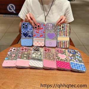 striped plaid design 2 in 1 360 glitter case