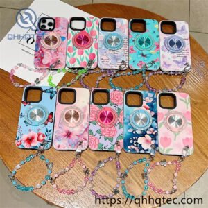 2 in 1 flower case diamonds bracket with lanyard