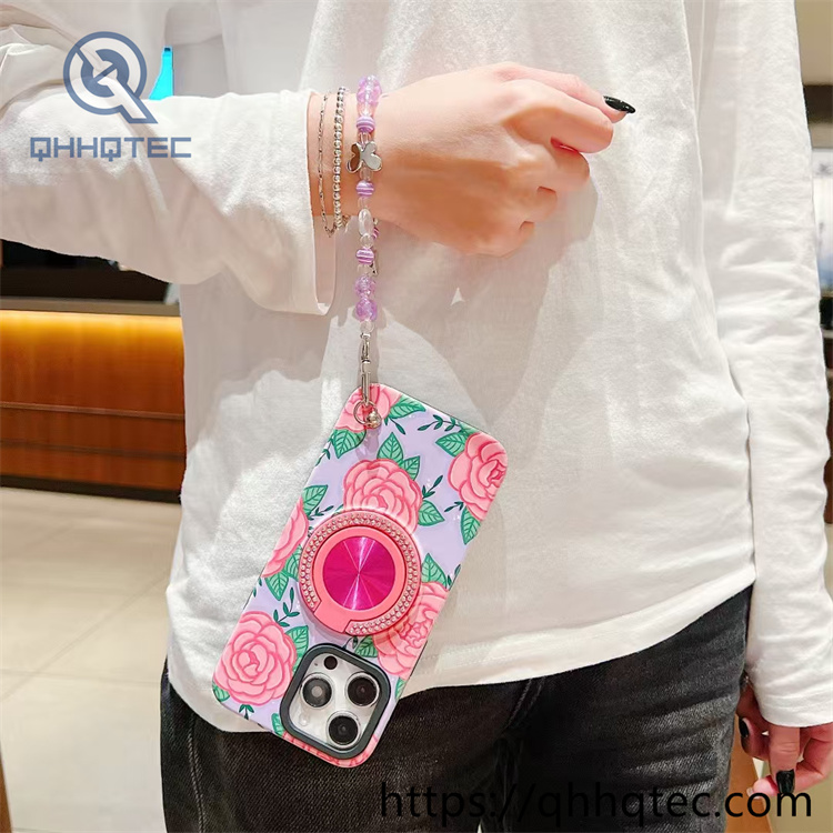 2 in 1 flower case diamonds bracket with lanyard