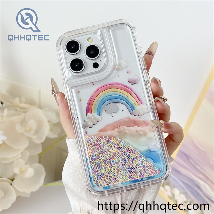 2 in 1 flowing beads rainbow color mobile phone case