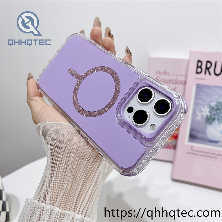 solid color glitter magsafe circle 3 in 1 phone case