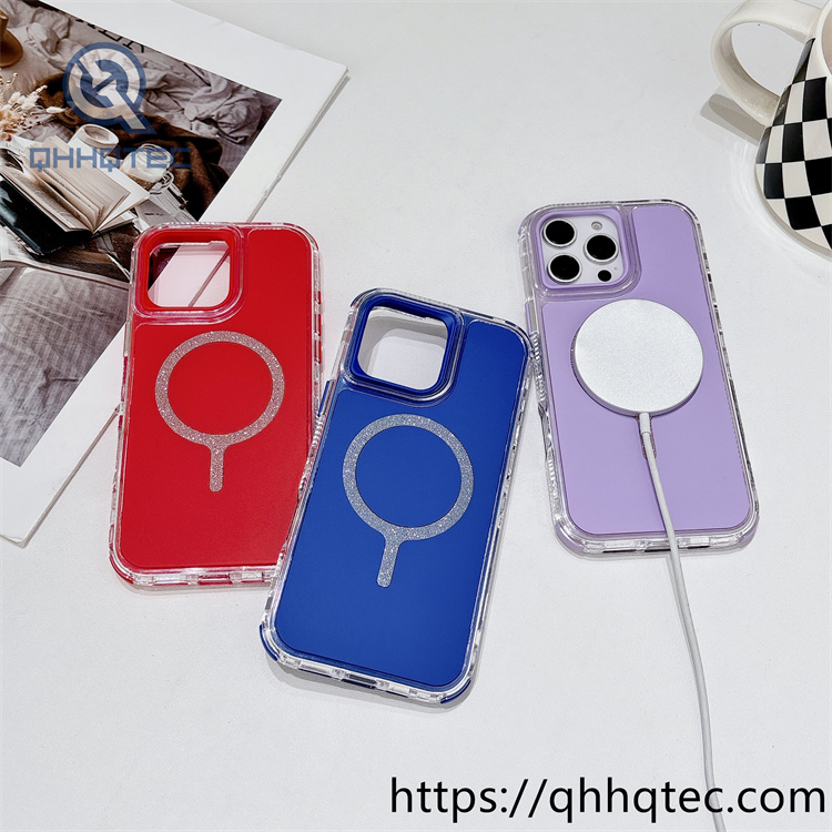solid color glitter magsafe circle 3 in 1 phone case