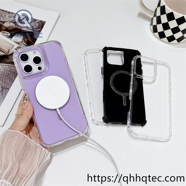 solid color glitter magsafe circle 3 in 1 phone case