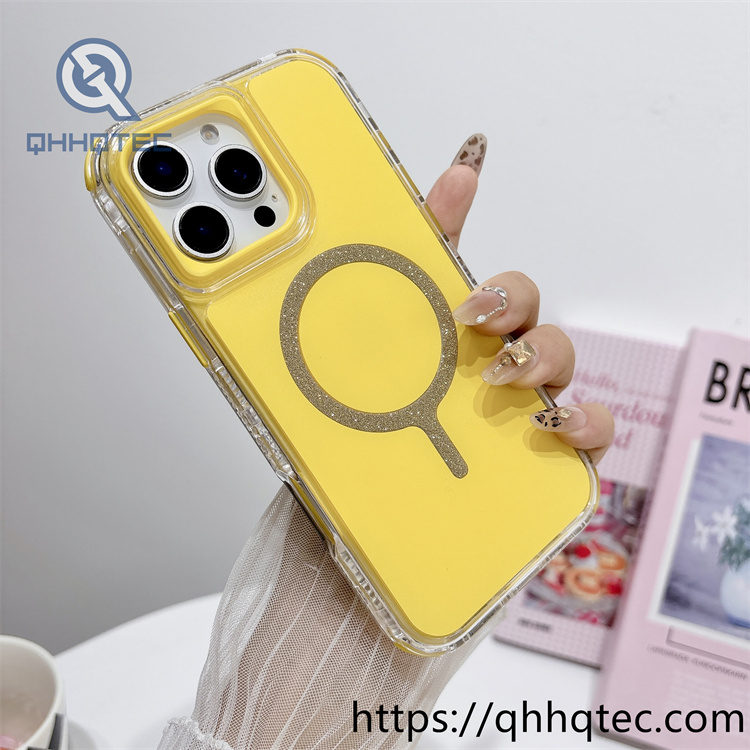 solid color glitter magsafe circle 3 in 1 phone case