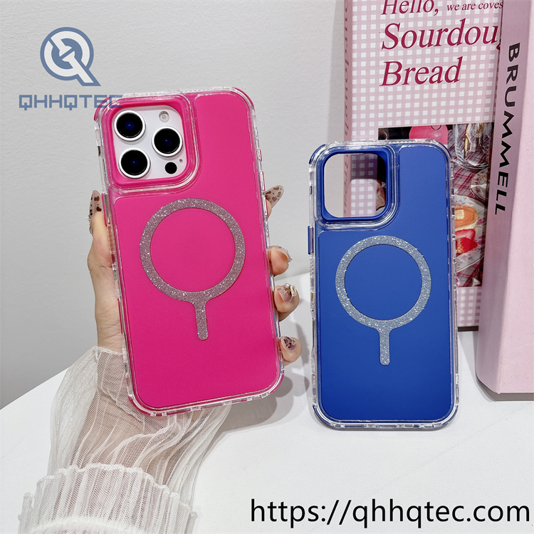 solid color glitter magsafe circle 3 in 1 phone case