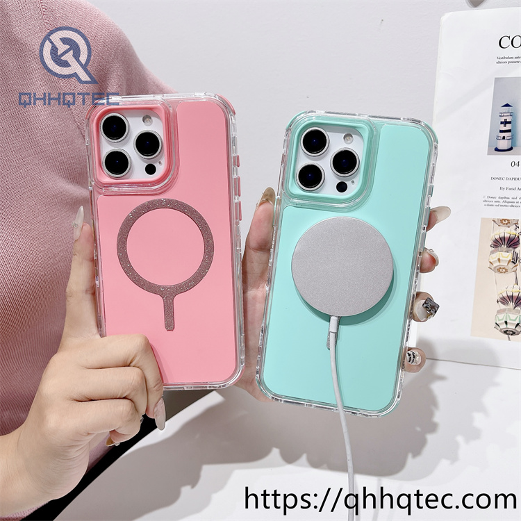 solid color glitter magsafe circle 3 in 1 phone case