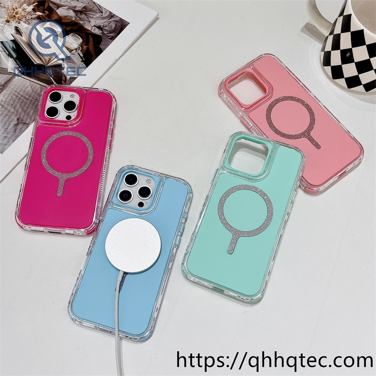 solid color glitter magsafe circle 3 in 1 phone case