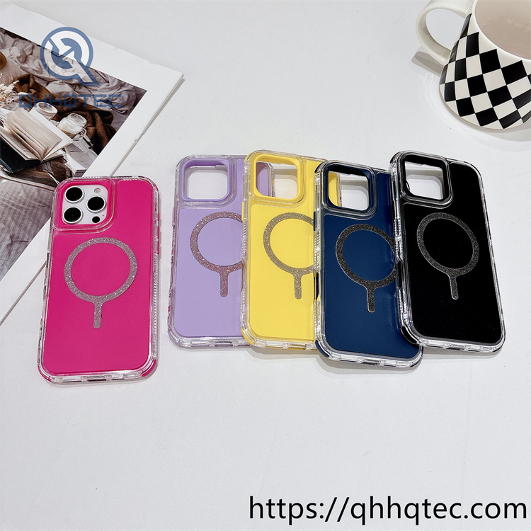 solid color glitter magsafe circle 3 in 1 phone case