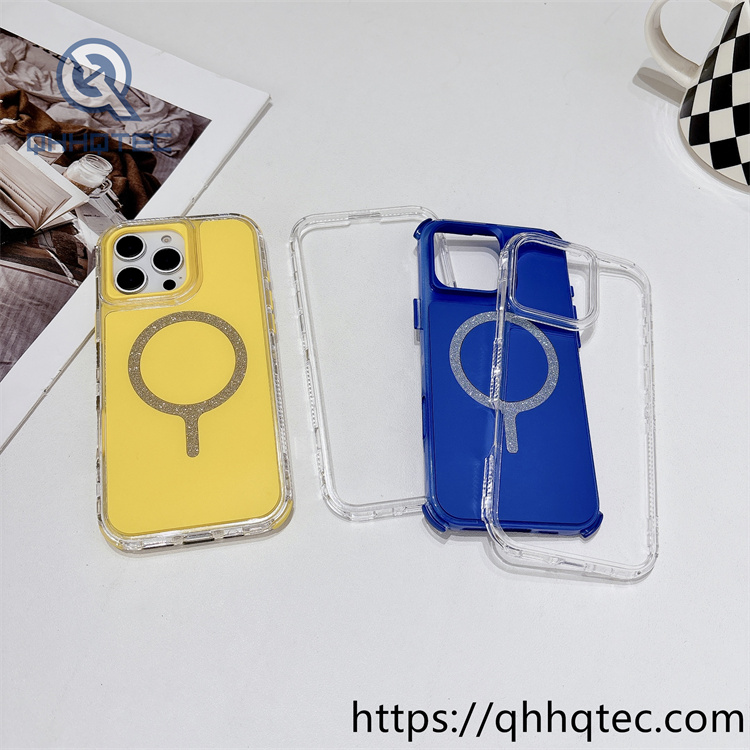 solid color glitter magsafe circle 3 in 1 phone case