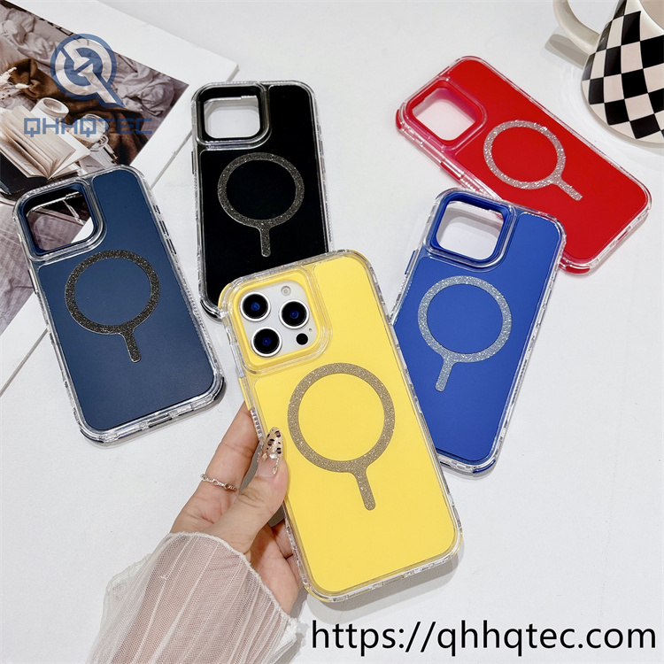 solid color glitter magsafe circle 3 in 1 phone case