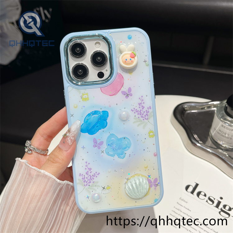 colorful pattern phone case metal len frame
