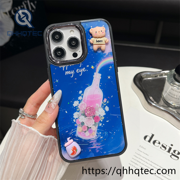 colorful pattern phone case metal len frame