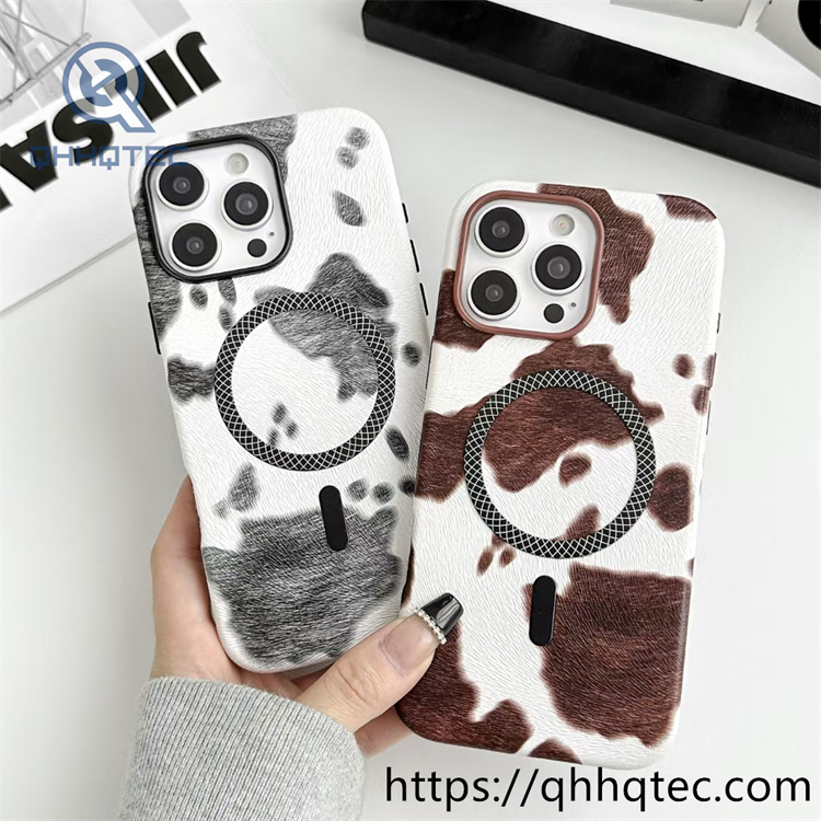 interior velvet,wireless charging,cow pattern,grid ring,phone protect,camera frame,magsafe case