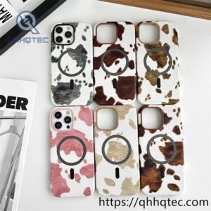 interior velvet,wireless charging,cow pattern,grid ring,phone protect,camera frame,magsafe case
