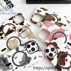 interior velvet,wireless charging,cow pattern,grid ring,phone protect,camera frame,magsafe case