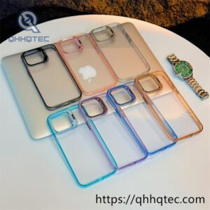 high transparent phone case with len bracket