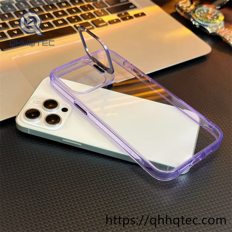high transparent phone case with len bracket