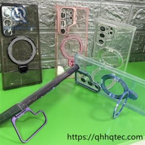 bling transparent case with double holder and metal camera protector