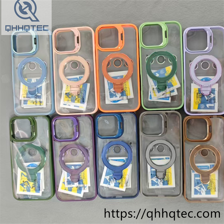 metal bracket transparent double popsocket stand magsafe case