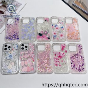glitter back flowers dripping 3 in 1 case