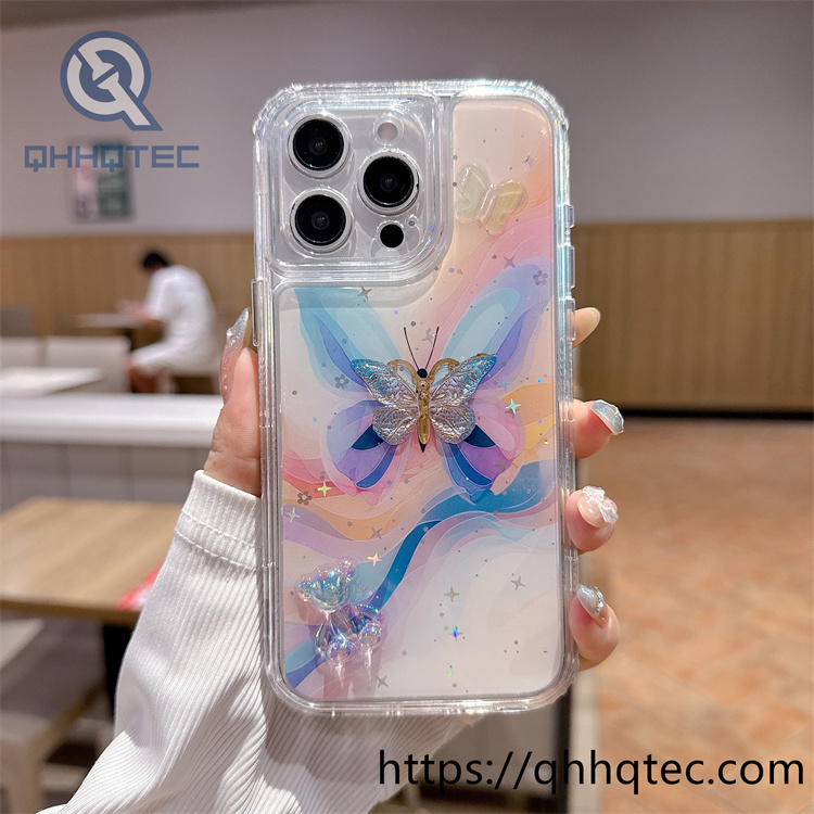 flowers butterfly phone 3 in 1 case with decoration