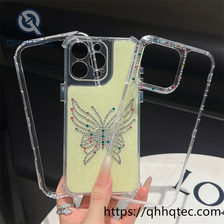 case (复制)colorful 3 in 1 fully sparkling phone case with diamond butterfly decor