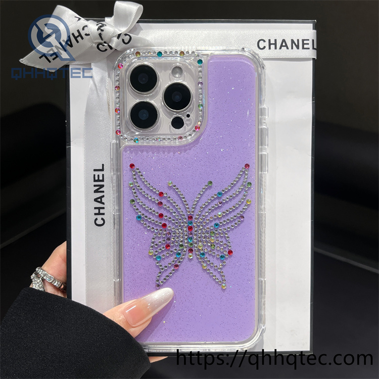 case (复制)colorful 3 in 1 fully sparkling phone case with diamond butterfly decor