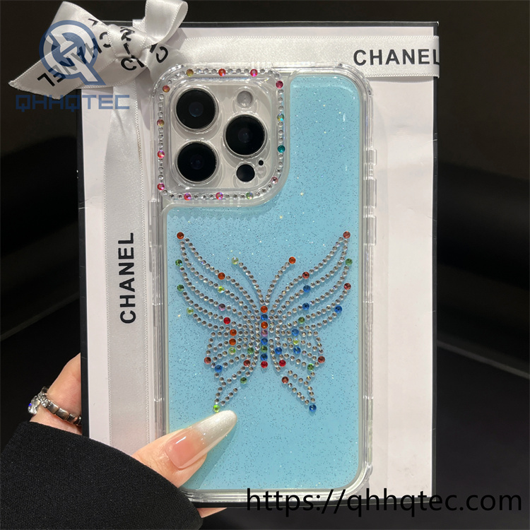 case (复制)colorful 3 in 1 fully sparkling phone case with diamond butterfly decor