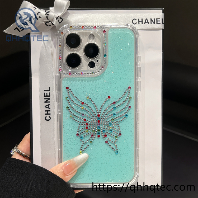 case (复制)colorful 3 in 1 fully sparkling phone case with diamond butterfly decor