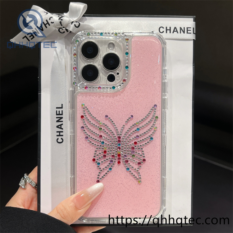 case (复制)colorful 3 in 1 fully sparkling phone case with diamond butterfly decor